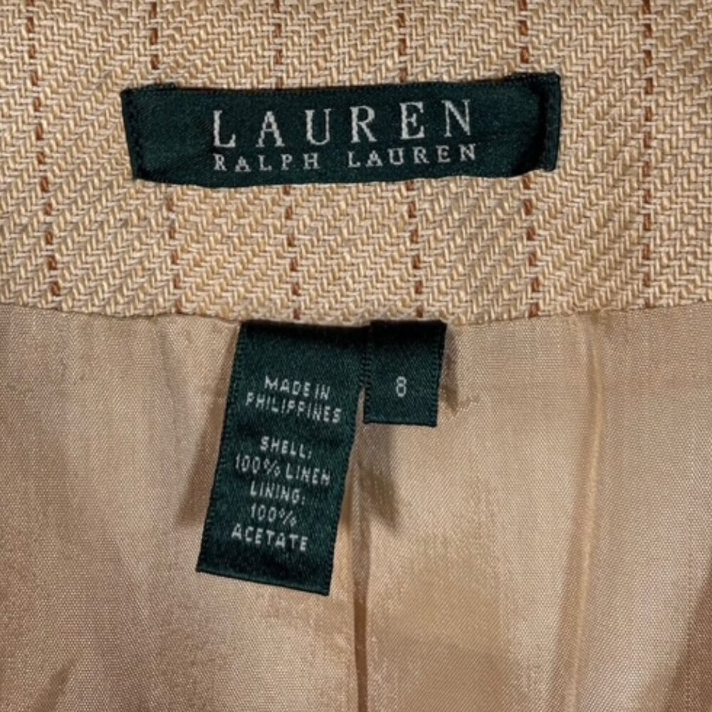 Lauren Ralph Lauren Camel Striped Linen Blazer Size 8 - Picture 4 of 4